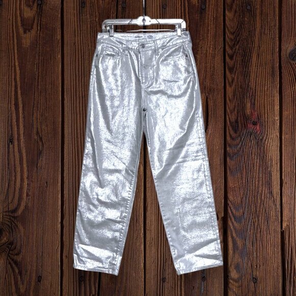 Old Navy Denim - Old Navy High Rise OG Loose Silver Shine Jeans Metallic Coated Pants Jeans 6